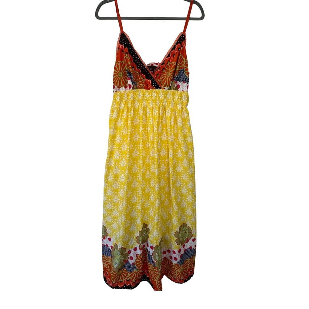 Speed Control Maxi Dress 1X Yellow ‎ Boho Smocked Festival Cottage Floral Cotton